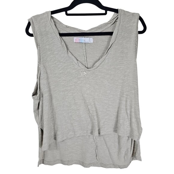 Free People FP Beach Taupe Relaxed Fit Tank Top Sz S Split Asymmetrical Hem - Picture 1 of 8